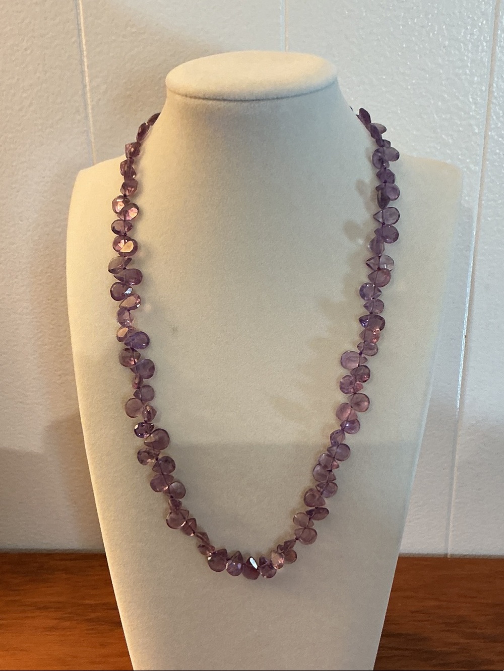 Hand-Crafted Genuine Amethyst Faceted Briolette Necklace 20”
